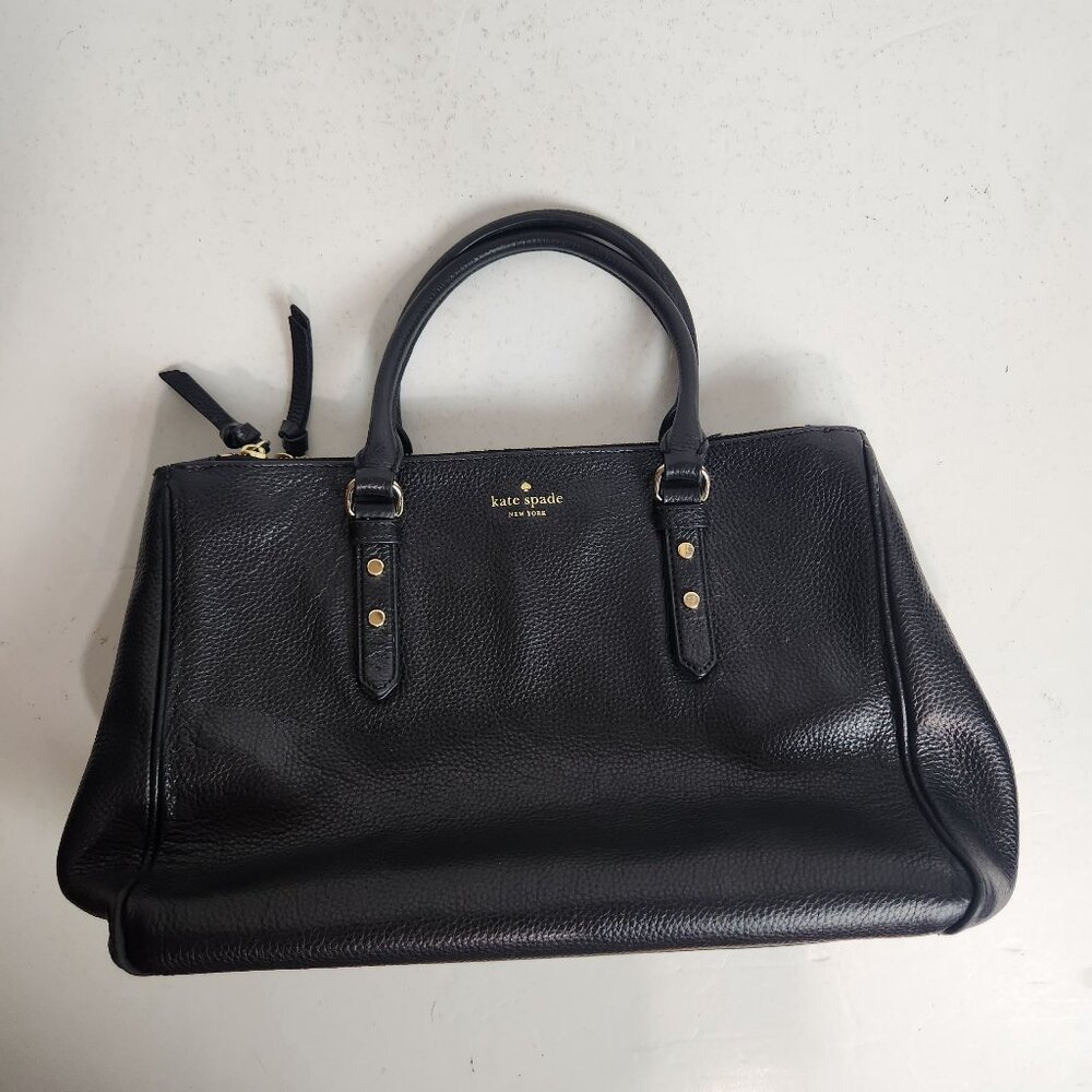 Kate Spade Women Top Handle Bag Pebbled Black Leather RN-0102760